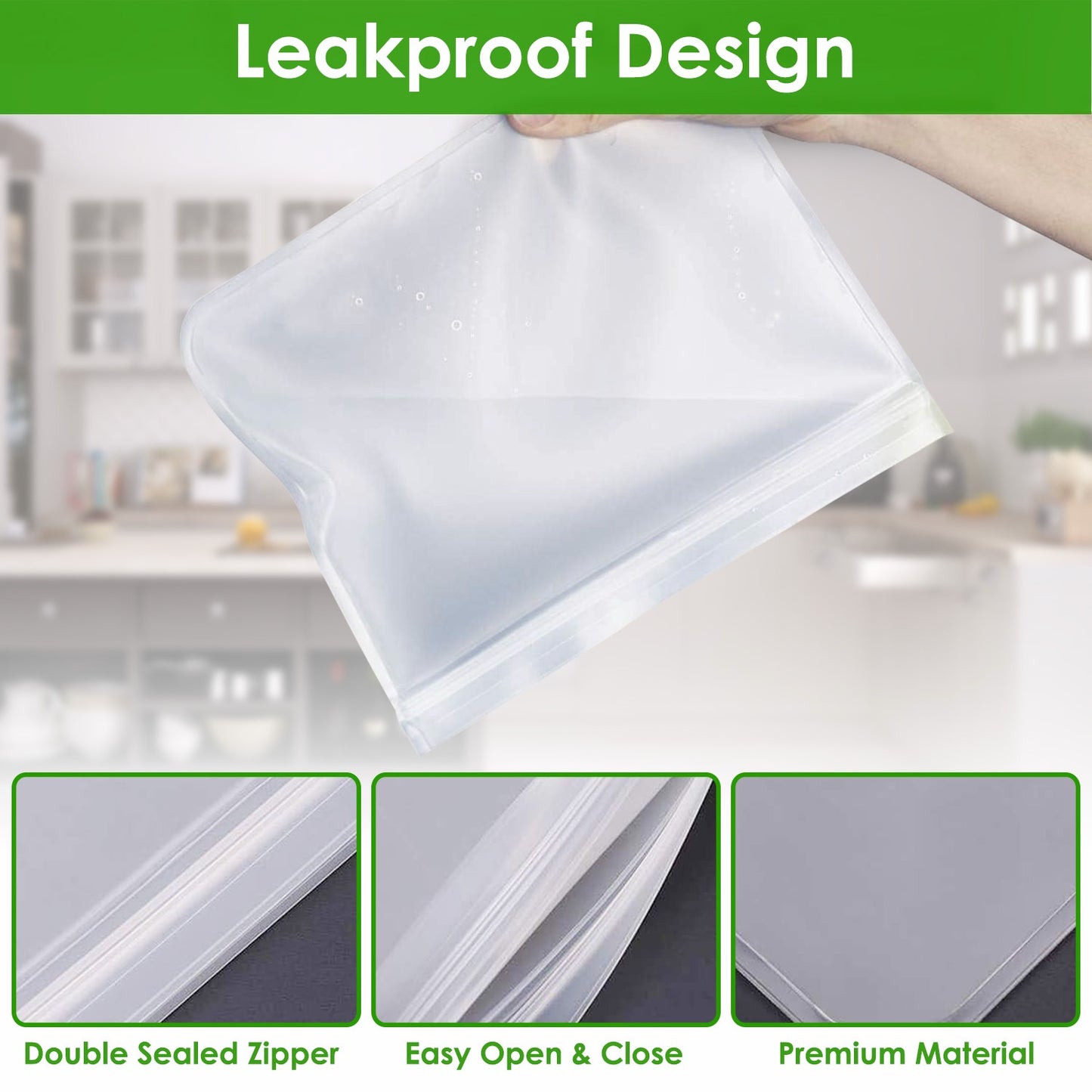 20Pcs Reusable Silicone Food Storage Bags - 5 Sizes Set