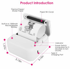 Pocket Mini Thermal Printer - With rolles No Ink Needed