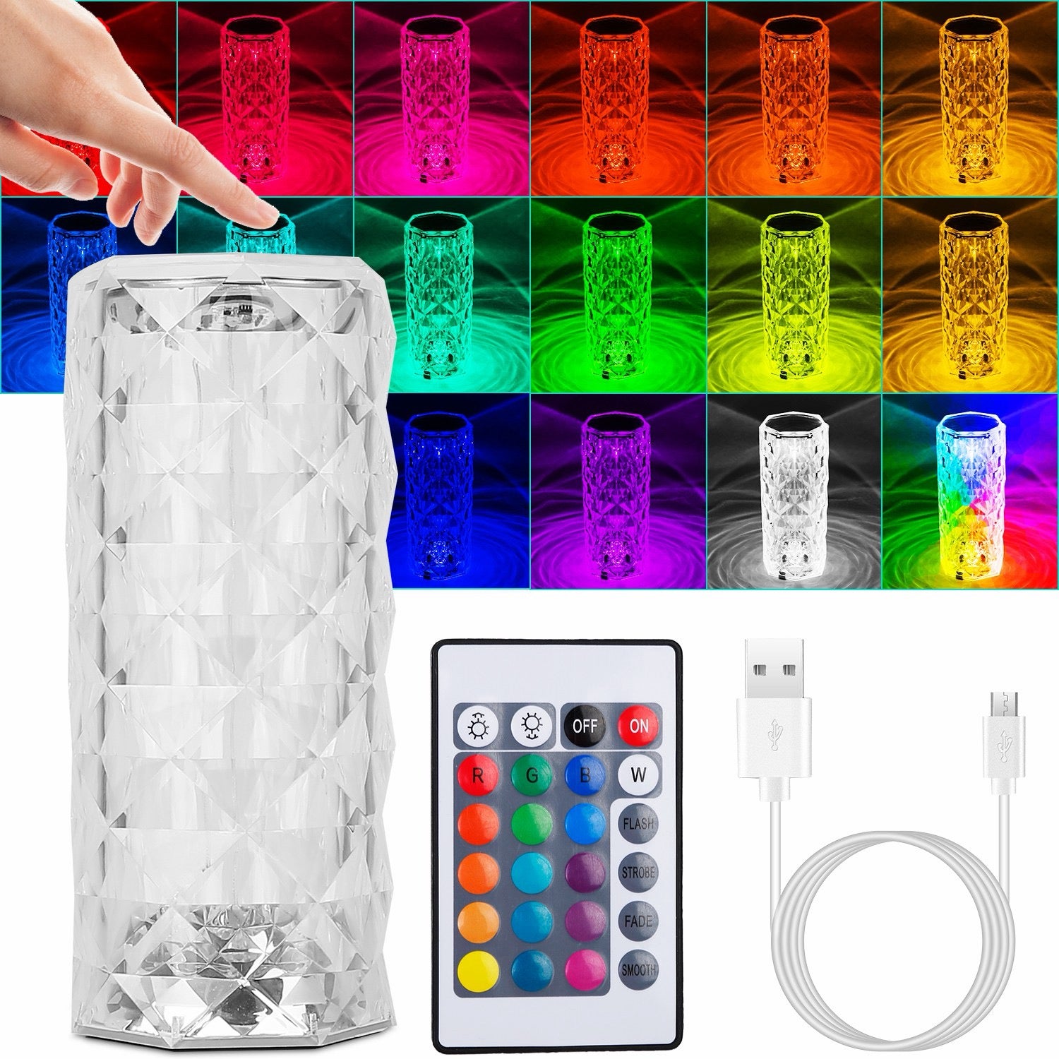 Crystal Diamond LED Lamp - 16 Colors + Remote