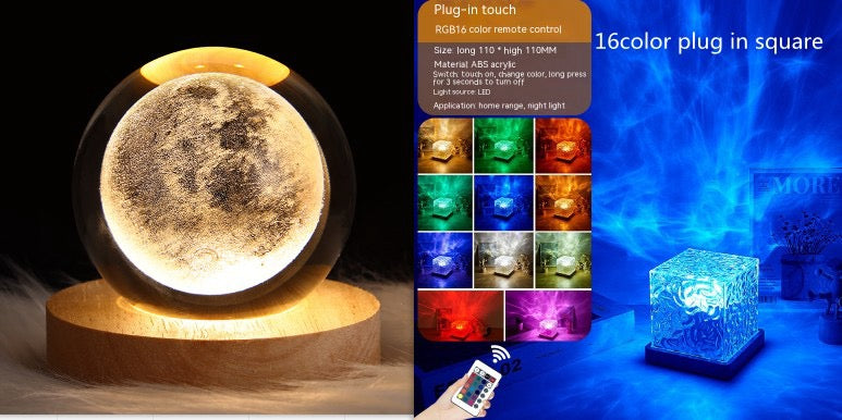 Square Water Ripple Crystal Lamp - 16 Colors