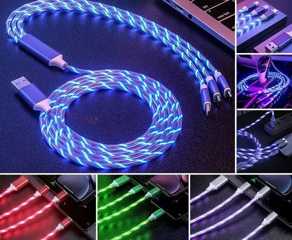 3 In 1 LED Fast Charging Cable - iphone, Android, Type C